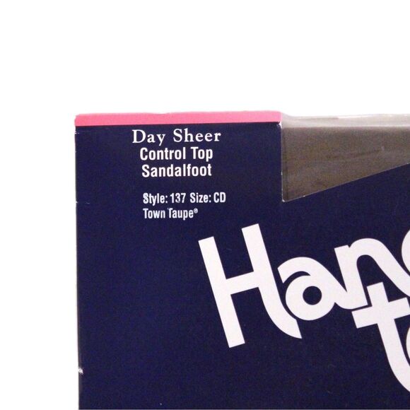 Vtg Hanes Pantyhose Day Sheer Control Top Sandalfoot Town Taupe Size CD - Picture 2 of 3
